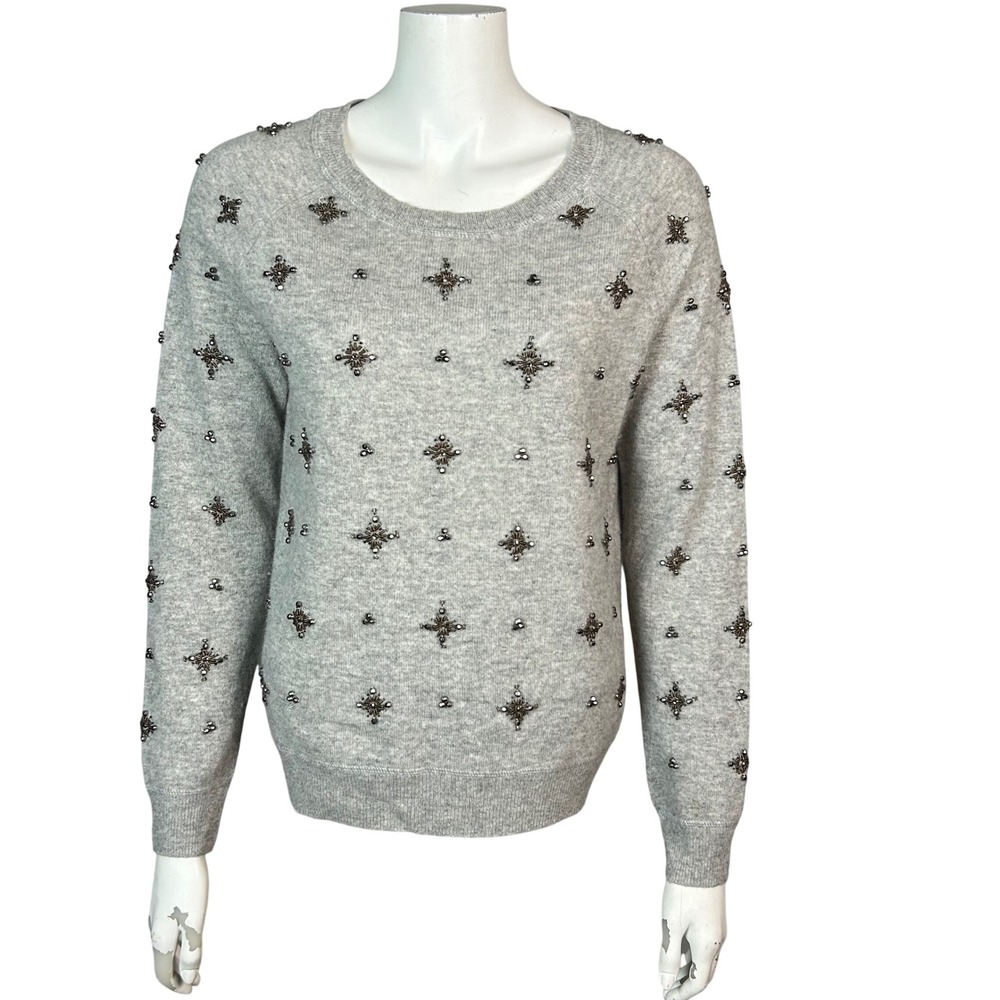 C by Bloomingdale's Cashmere Sweater Women's Large Beaded Starburst Embellished